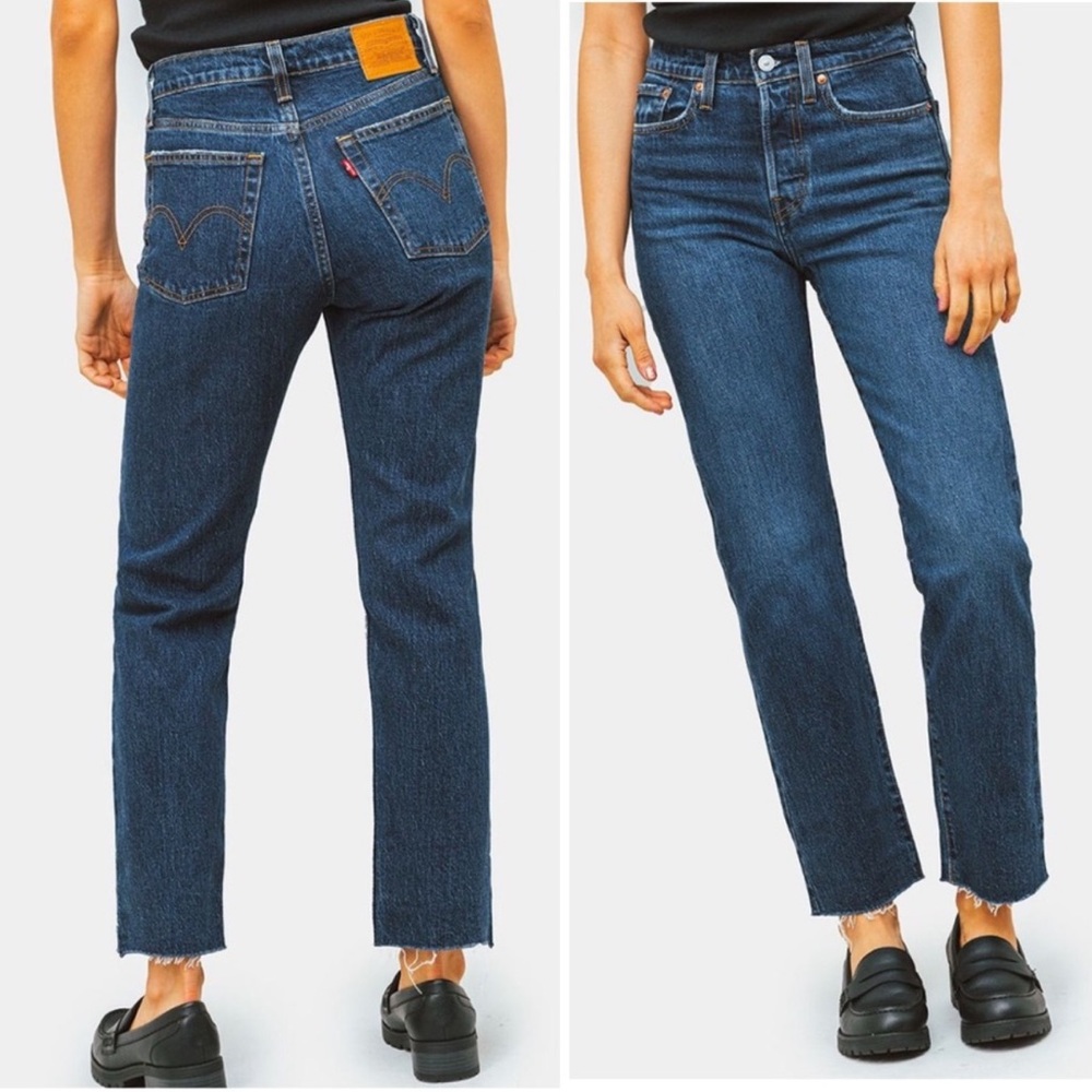 Levi’s Wedgie Jeans Button Fly Straight Leg Cropped High Rise Fray Hem Size 25